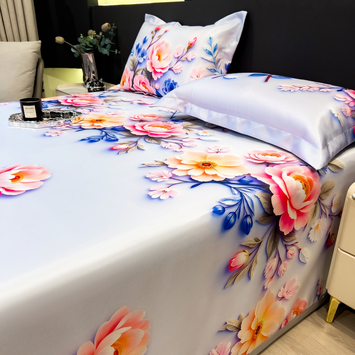 91家纺网 家纺一手货源 找家纺 许林 2026新款冰丝凉席床单款凉席三件套 朵真