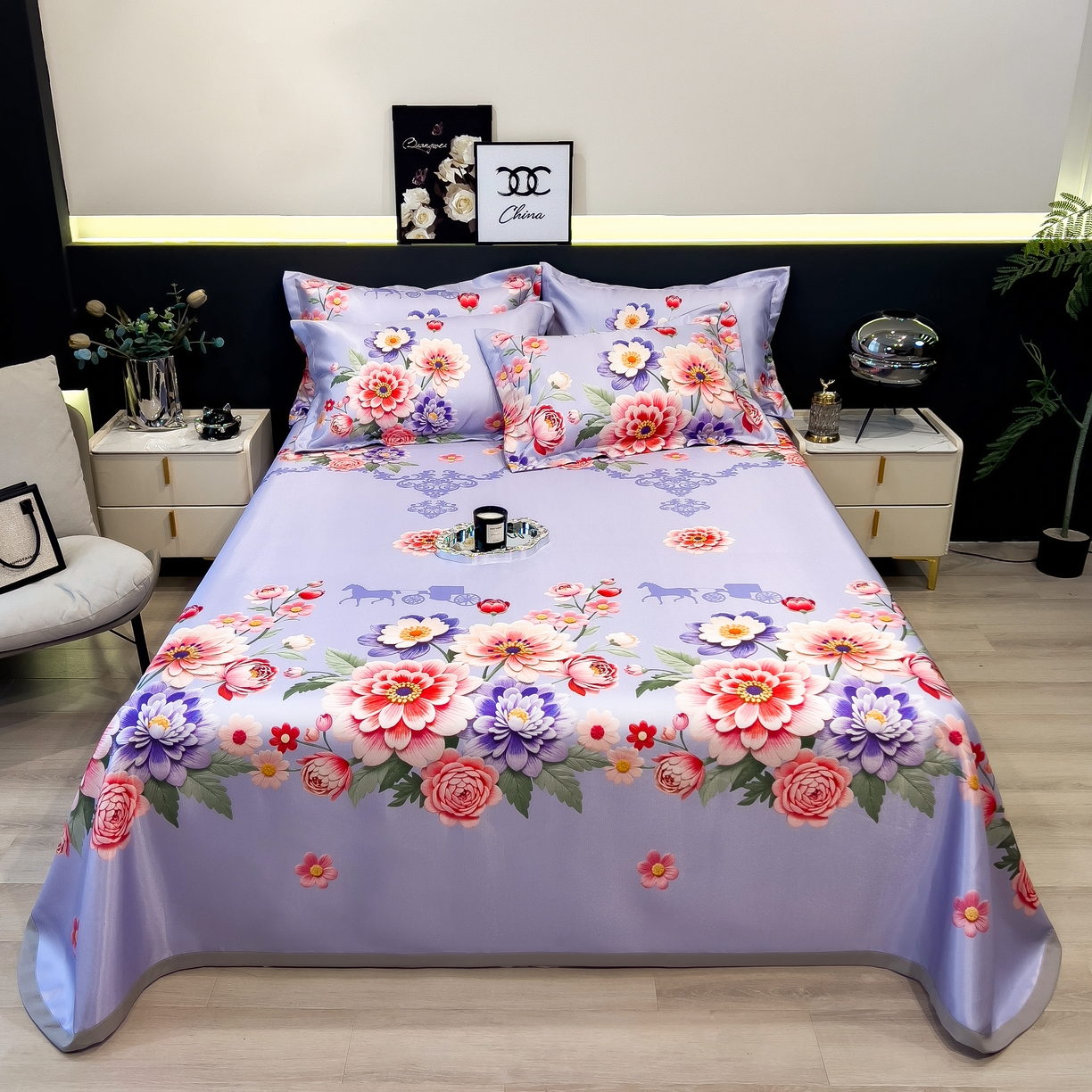 91家纺网 家纺一手货源 找家纺 许林 2026新款冰丝凉席床单款凉席三件套 谷满,谷满