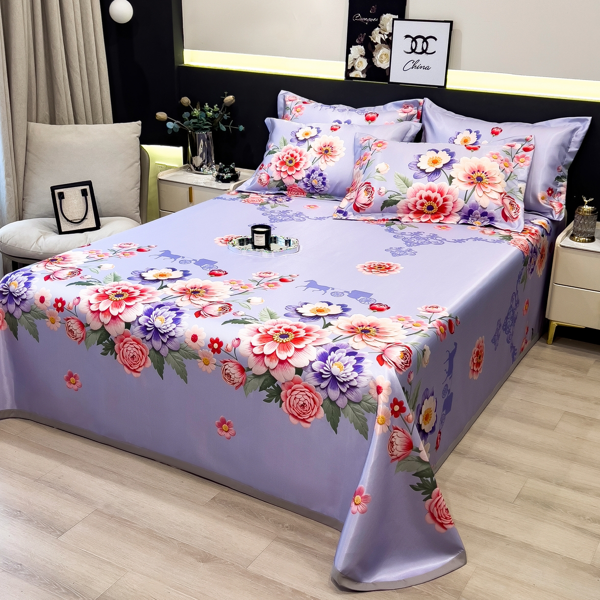 91家纺网 家纺一手货源 找家纺 许林 2026新款冰丝凉席床单款凉席三件套 谷满