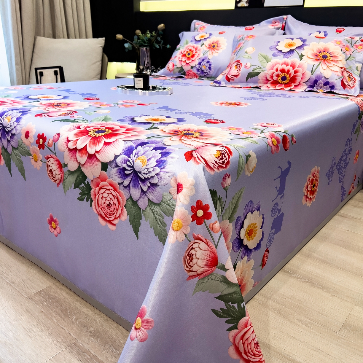 91家纺网 家纺一手货源 找家纺 许林 2026新款冰丝凉席床单款凉席三件套 谷满