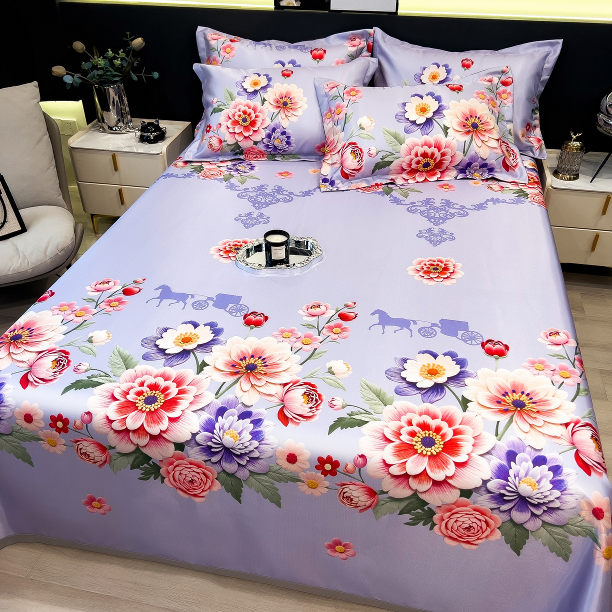 91家纺网 家纺一手货源 找家纺 许林 2026新款冰丝凉席床单款凉席三件套 谷满