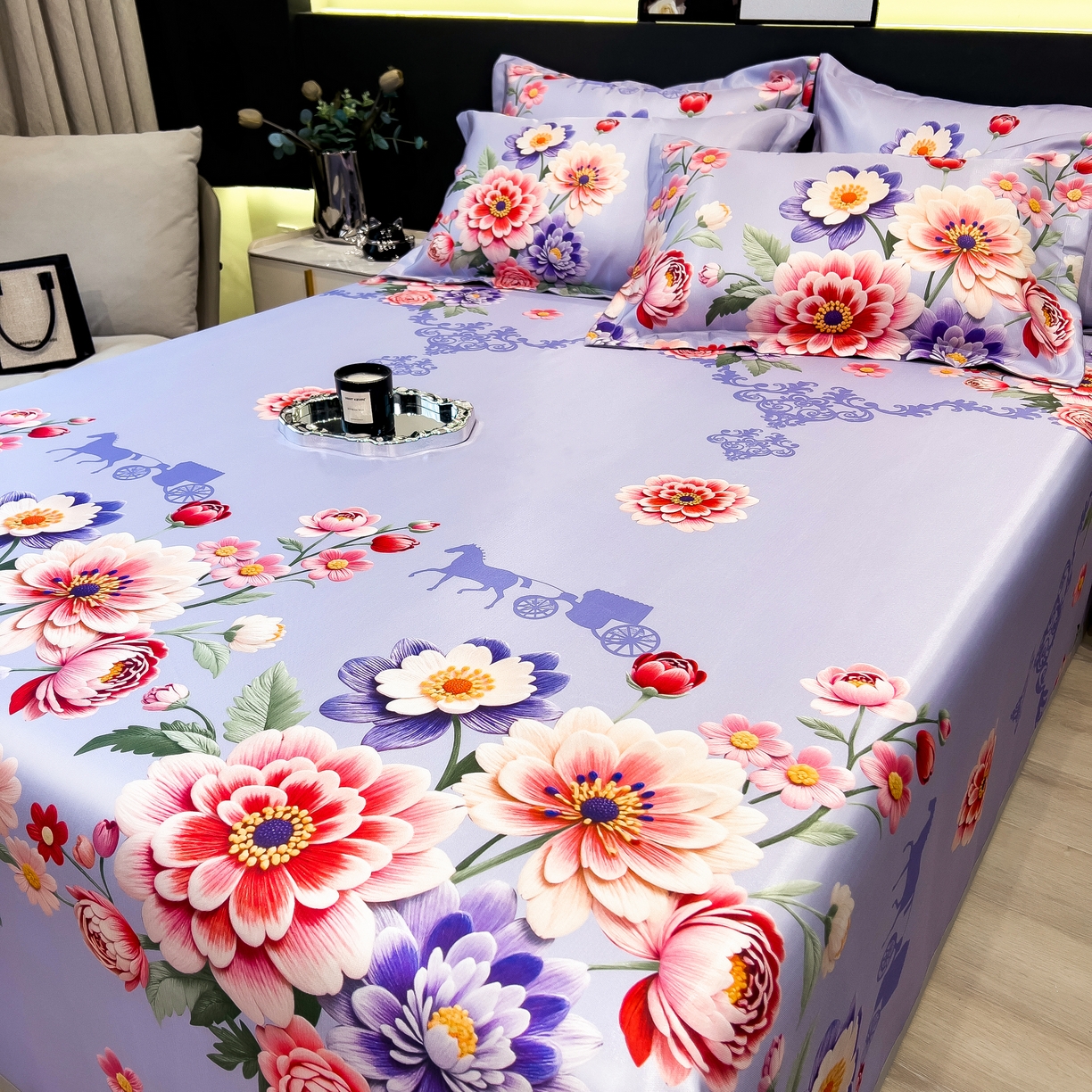 91家纺网 家纺一手货源 找家纺 许林 2026新款冰丝凉席床单款凉席三件套 谷满