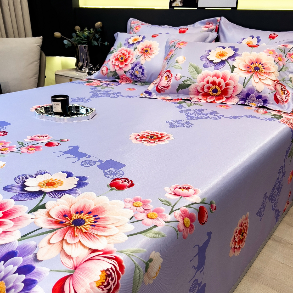 91家纺网 家纺一手货源 找家纺 许林 2026新款冰丝凉席床单款凉席三件套 谷满