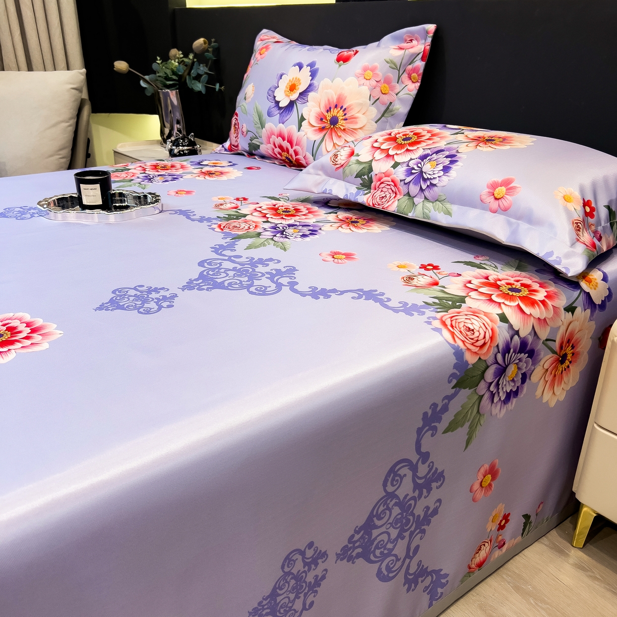 91家纺网 家纺一手货源 找家纺 许林 2026新款冰丝凉席床单款凉席三件套 谷满