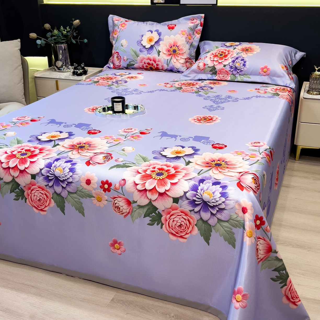 91家纺网 家纺一手货源 找家纺 许林 2026新款冰丝凉席床单款凉席三件套 谷满