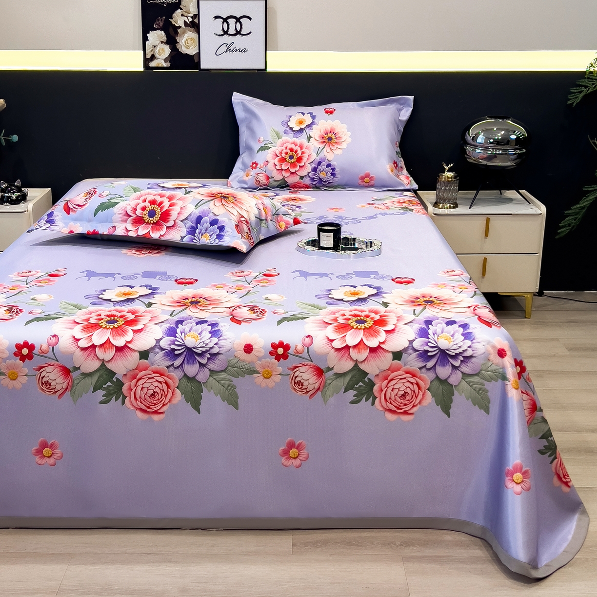 91家纺网 家纺一手货源 找家纺 许林 2026新款冰丝凉席床单款凉席三件套 谷满