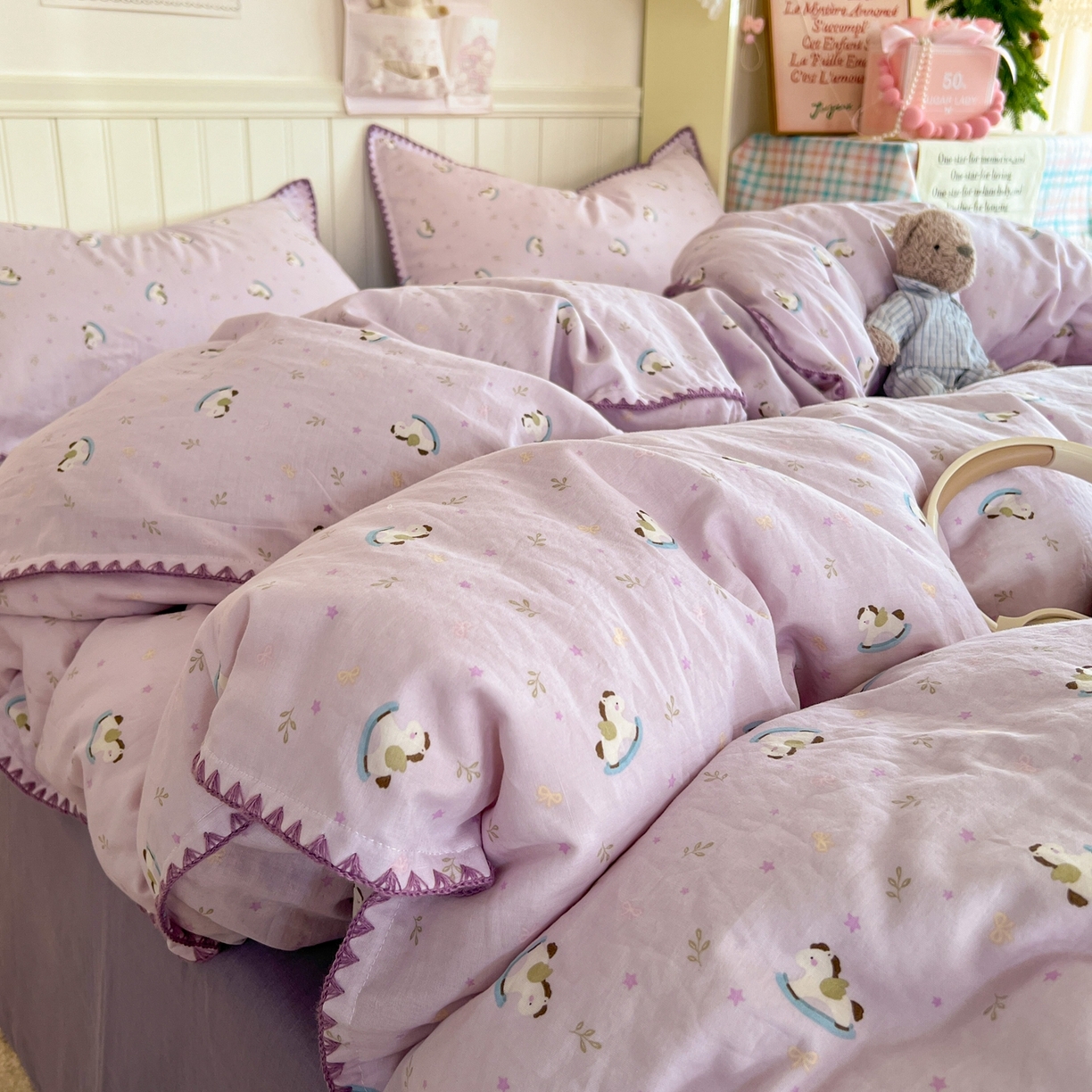 91家纺网 家纺一手货源 找家纺 （总）金丝鸟家纺 2026新款全棉纯棉双层纱贝壳边款四件套