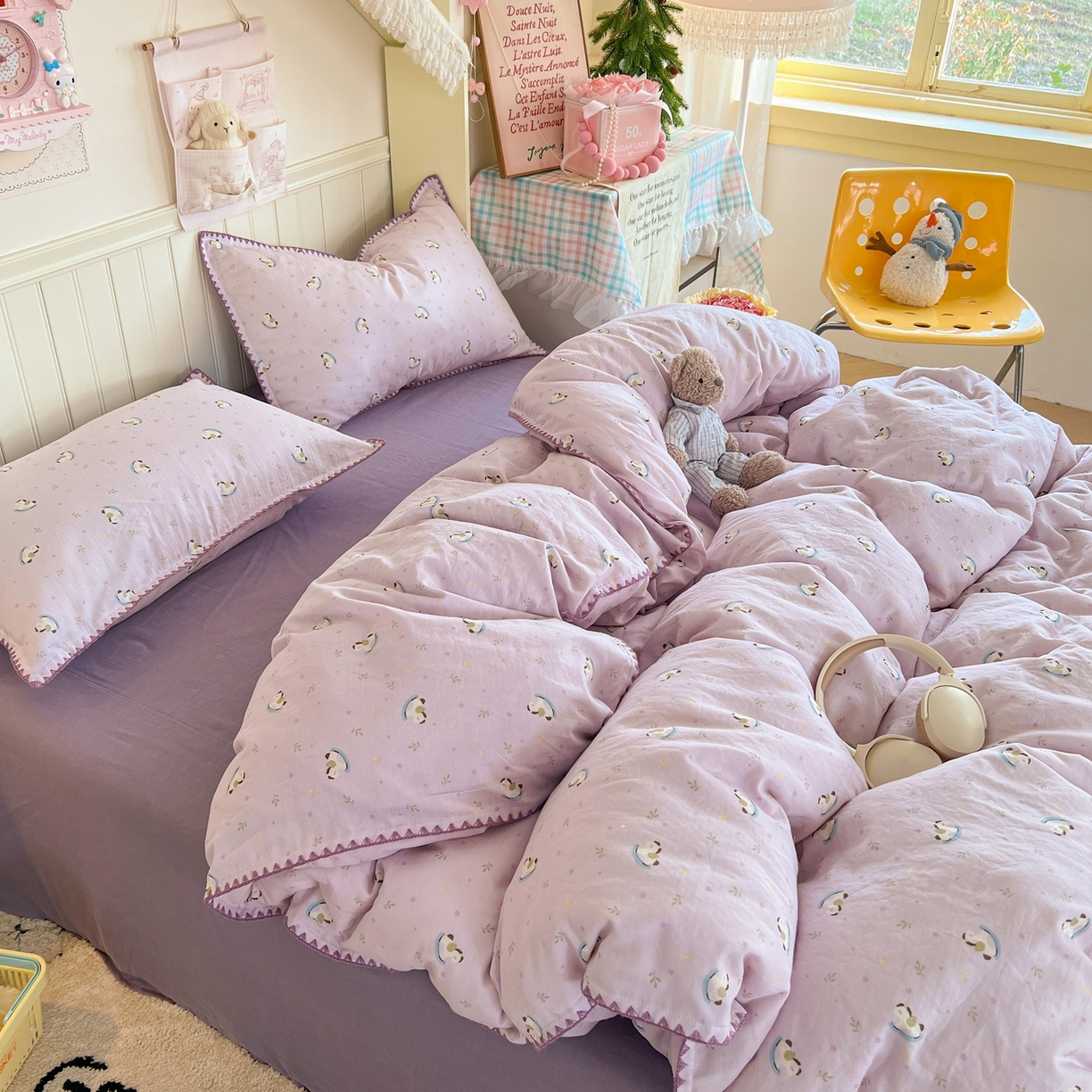 91家纺网 家纺一手货源 找家纺 （总）金丝鸟家纺 2026新款全棉纯棉双层纱贝壳边款四件套