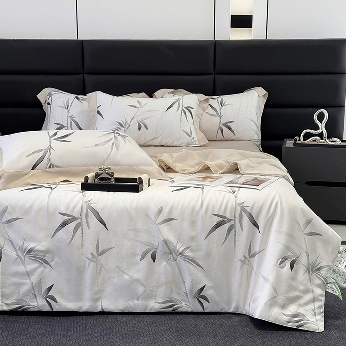 91家纺网 家纺一手货源 找家纺 宜家坊 2026春夏新款莱赛尔天丝夏被嵌绳款数码印花单夏被夏被四件套 轻蔓竹