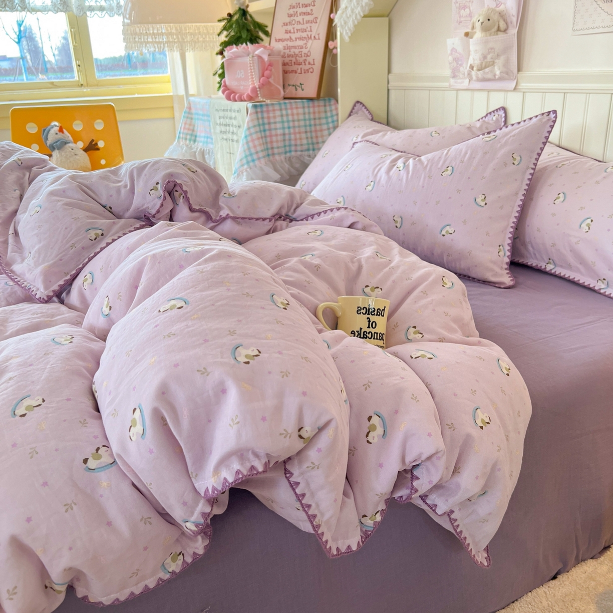 91家纺网 家纺一手货源 找家纺 （总）金丝鸟家纺 2026新款全棉纯棉双层纱贝壳边款四件套