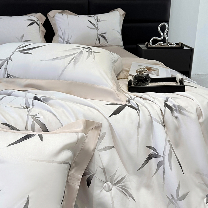 91家纺网 家纺一手货源 找家纺 宜家坊 2026春夏新款莱赛尔天丝夏被嵌绳款数码印花单夏被夏被四件套 轻蔓竹