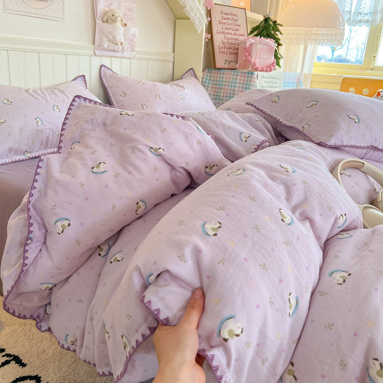 91家纺网 家纺一手货源 找家纺 （总）金丝鸟家纺 2026新款全棉纯棉双层纱贝壳边款四件套