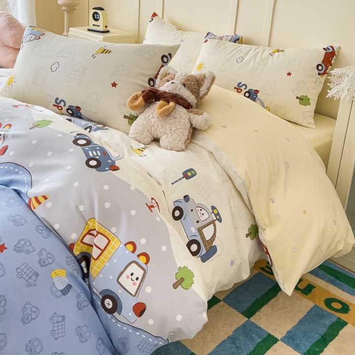 91家纺网 家纺一手货源 找家纺 金丝鸟家纺 2026新款全棉纯棉斜纹特价款四件套 车车环游记