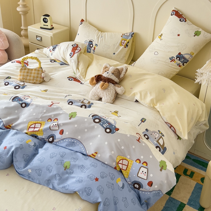 91家纺网 家纺一手货源 找家纺 金丝鸟家纺 2026新款全棉纯棉斜纹特价款四件套 车车环游记