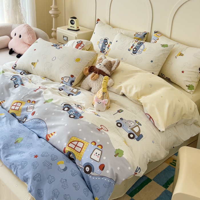 91家纺网 家纺一手货源 找家纺 金丝鸟家纺 2026新款全棉纯棉斜纹特价款四件套 车车环游记