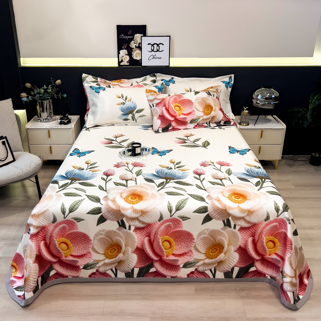 许林 2026新款冰丝凉席床单款凉席三件套 橘月