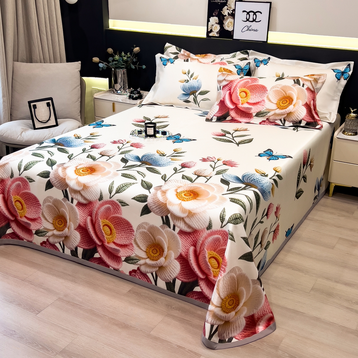 91家纺网 家纺一手货源 找家纺 许林 2026新款冰丝凉席床单款凉席三件套 橘月