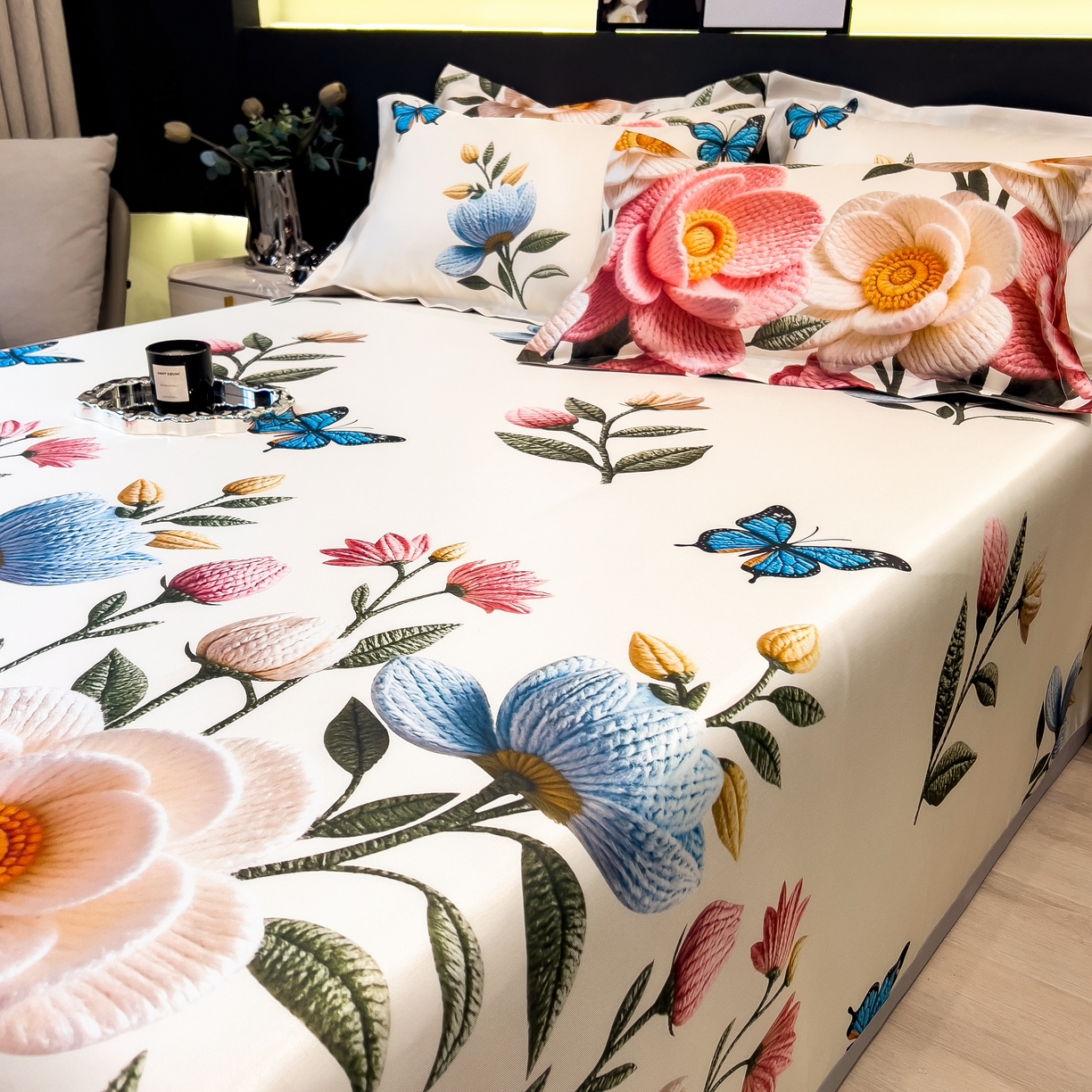 91家纺网 家纺一手货源 找家纺 许林 2026新款冰丝凉席床单款凉席三件套 橘月