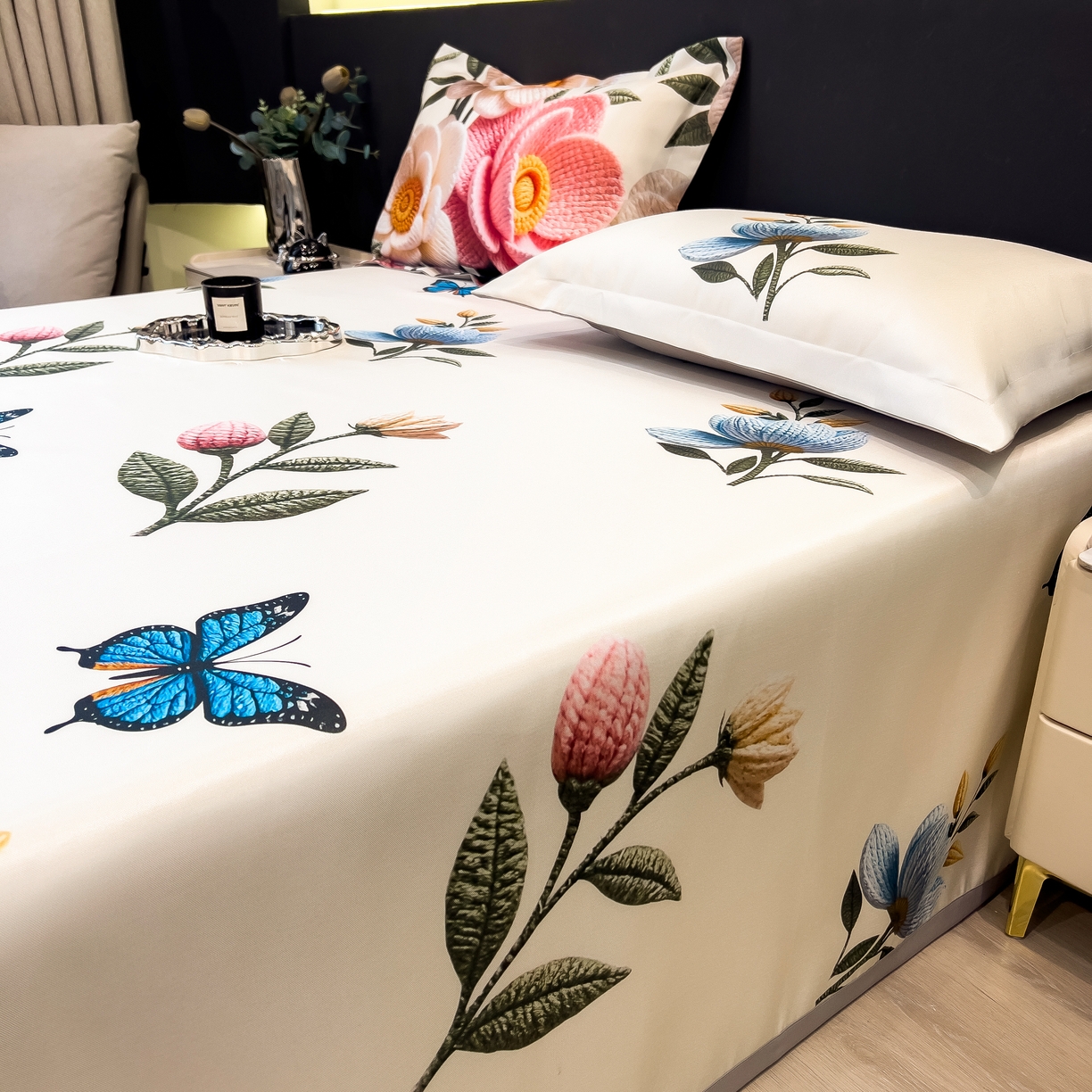 91家纺网 家纺一手货源 找家纺 许林 2026新款冰丝凉席床单款凉席三件套 橘月