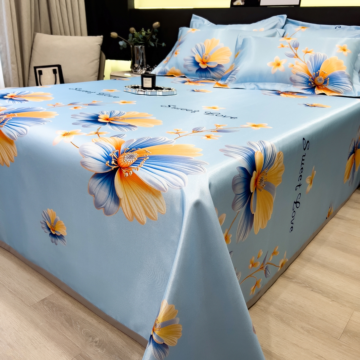 91家纺网 家纺一手货源 找家纺 许林 2026新款冰丝凉席床单款凉席三件套 麦秋