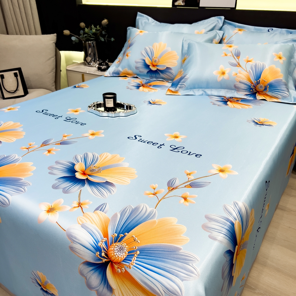 91家纺网 家纺一手货源 找家纺 许林 2026新款冰丝凉席床单款凉席三件套 麦秋