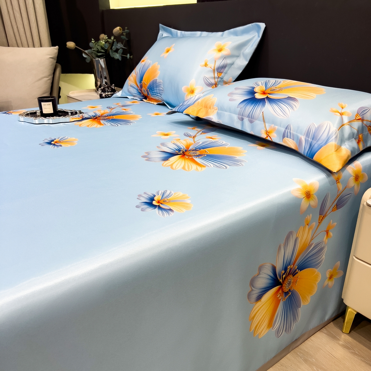 91家纺网 家纺一手货源 找家纺 许林 2026新款冰丝凉席床单款凉席三件套 麦秋