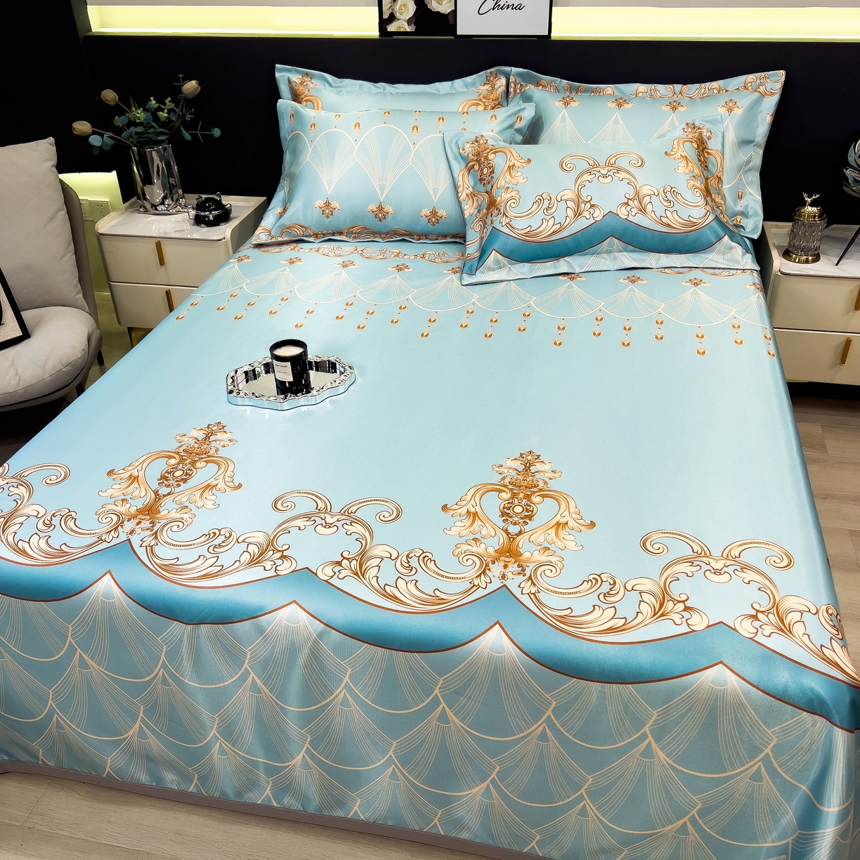 91家纺网 家纺一手货源 找家纺 许林 2026新款冰丝凉席床单款凉席三件套 牧夏