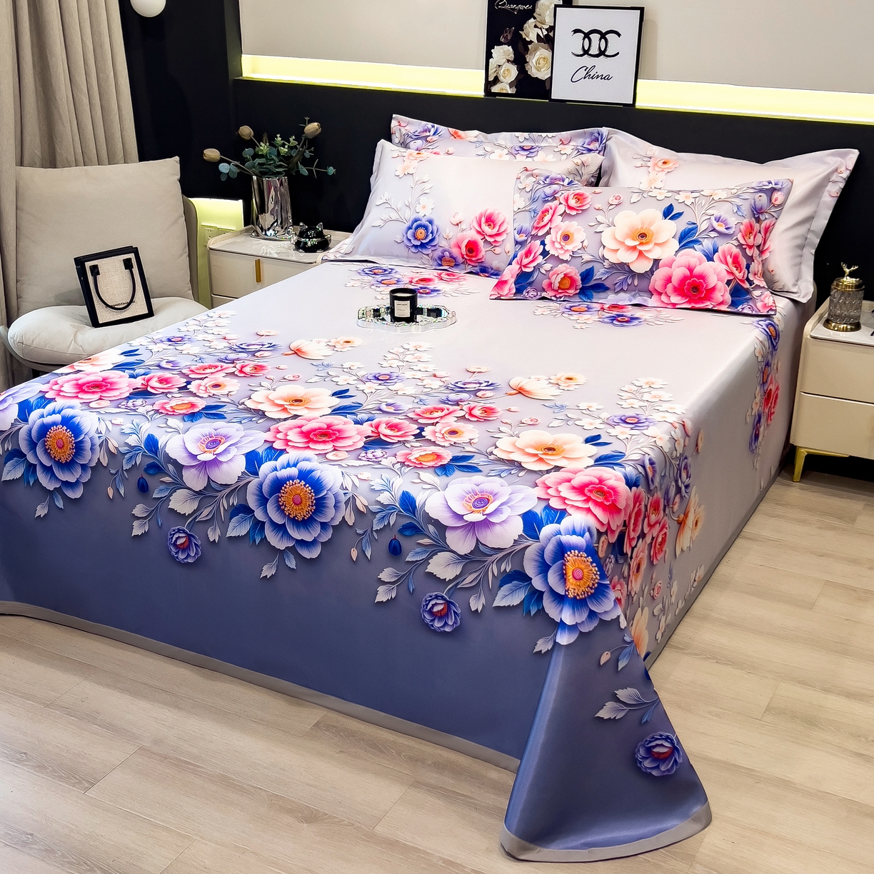 91家纺网 家纺一手货源 找家纺 许林 2026新款冰丝凉席床单款凉席三件套 清风