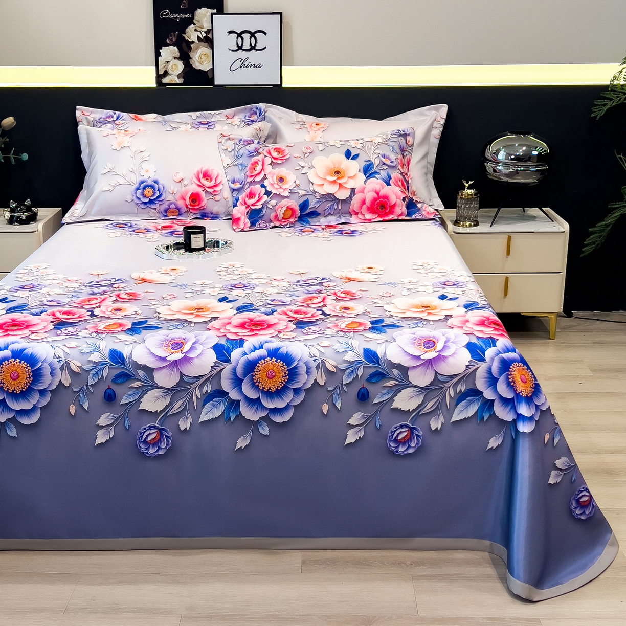 91家纺网 家纺一手货源 找家纺 许林 2026新款冰丝凉席床单款凉席三件套 清风