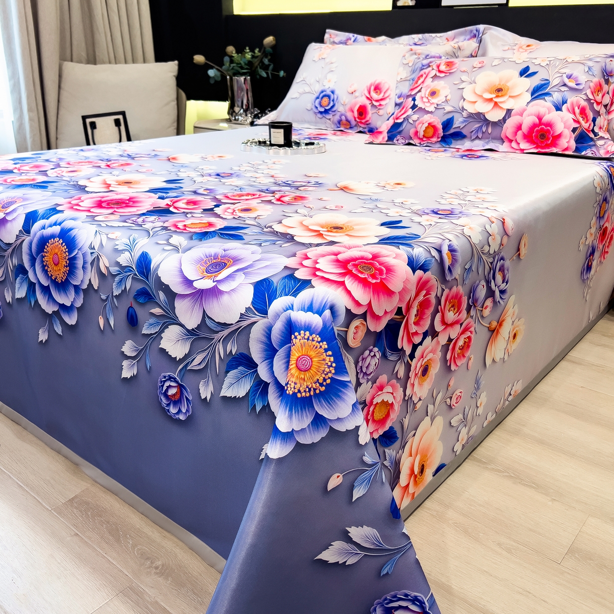 91家纺网 家纺一手货源 找家纺 许林 2026新款冰丝凉席床单款凉席三件套 清风