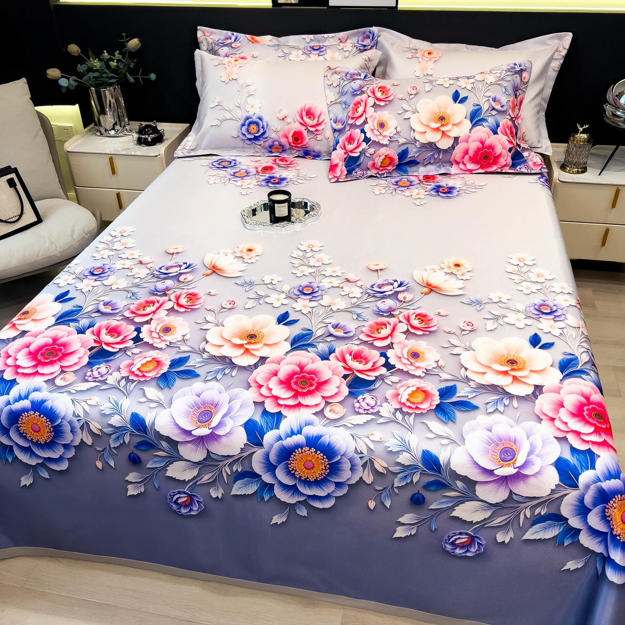 91家纺网 家纺一手货源 找家纺 许林 2026新款冰丝凉席床单款凉席三件套 清风