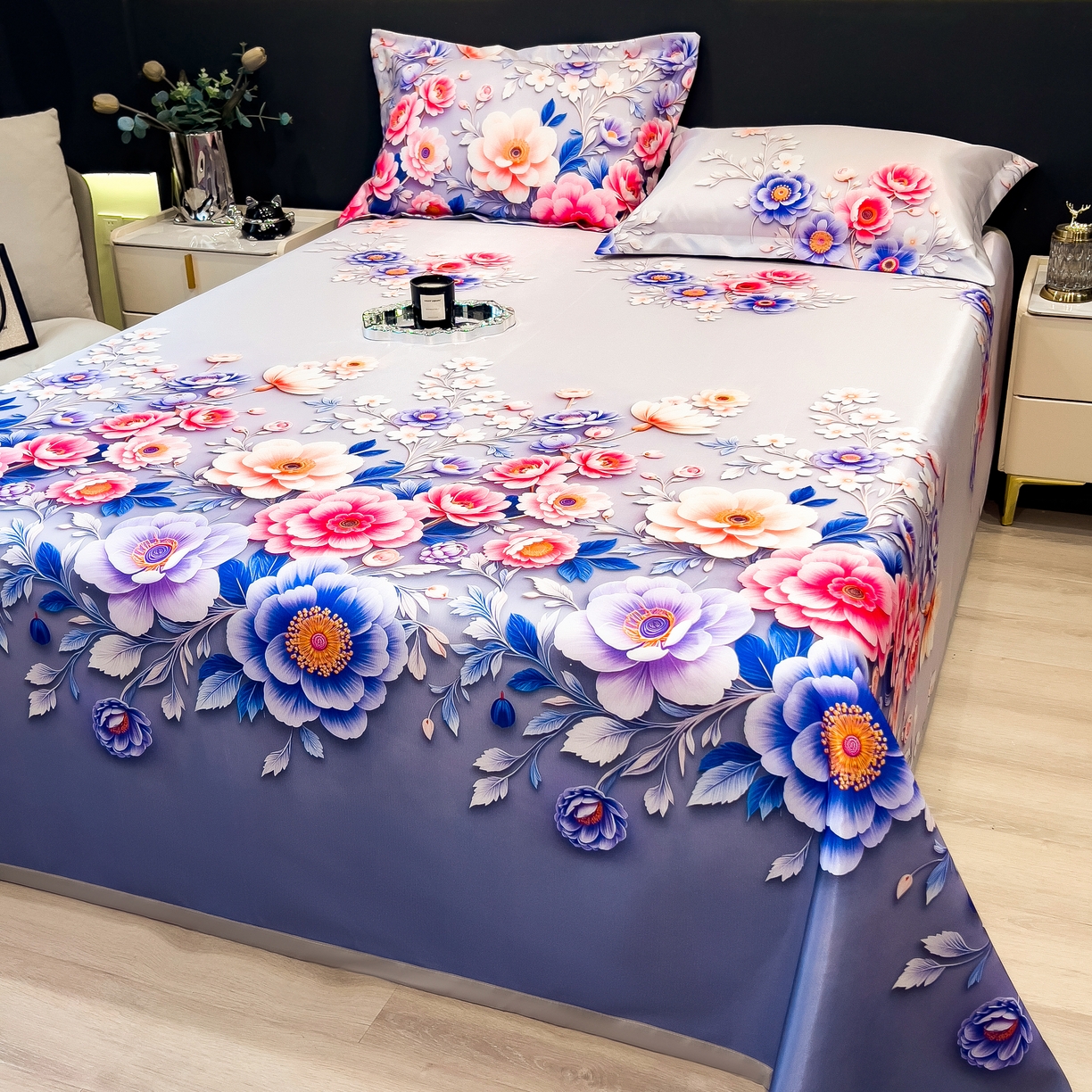 91家纺网 家纺一手货源 找家纺 许林 2026新款冰丝凉席床单款凉席三件套 清风