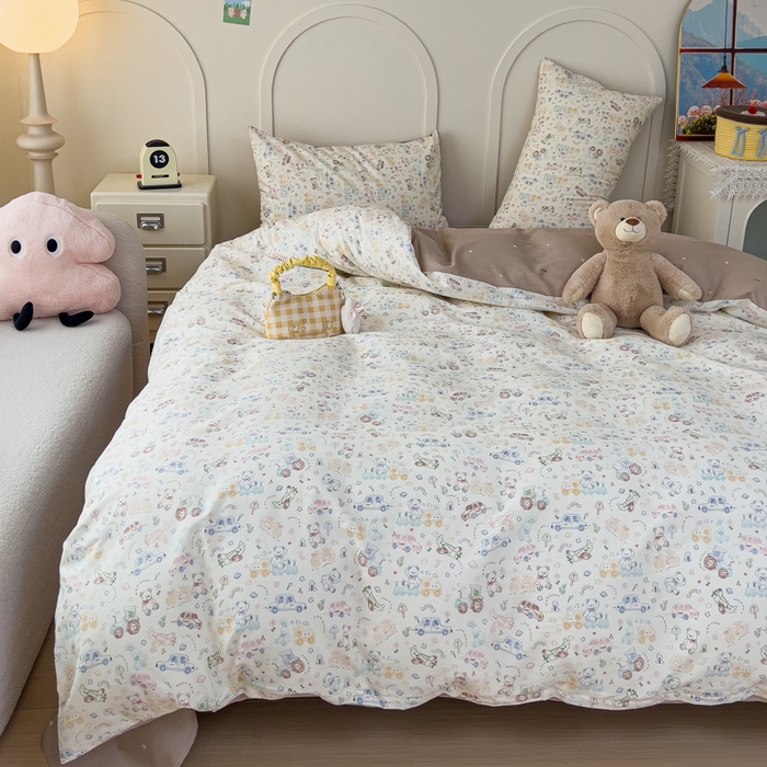 91家纺网 家纺一手货源 找家纺 金丝鸟家纺 2026新款全棉纯棉斜纹特价款四件套 车旅童话