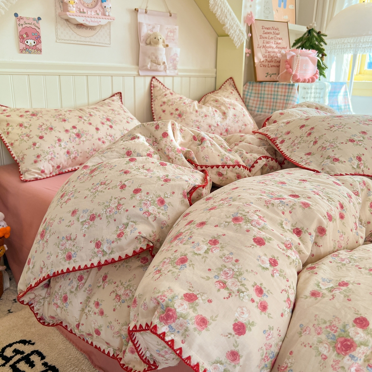 91家纺网 家纺一手货源 找家纺 （总）金丝鸟家纺 2026新款全棉纯棉双层纱贝壳边款四件套