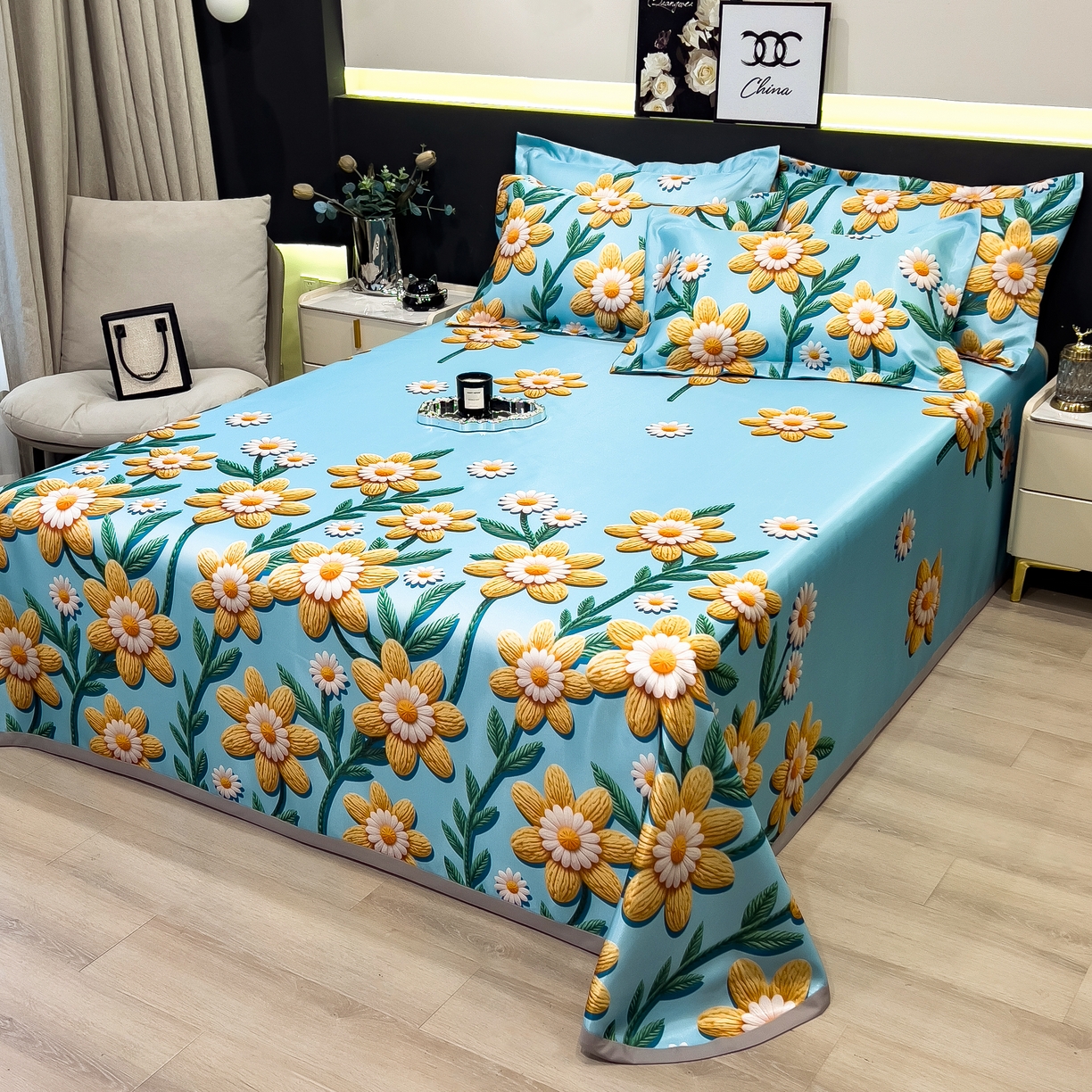 91家纺网 家纺一手货源 找家纺 许林 2026新款冰丝凉席床单款凉席三件套 如野