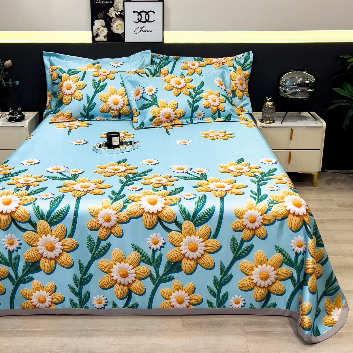 91家纺网 家纺一手货源 找家纺 许林 2026新款冰丝凉席床单款凉席三件套 如野