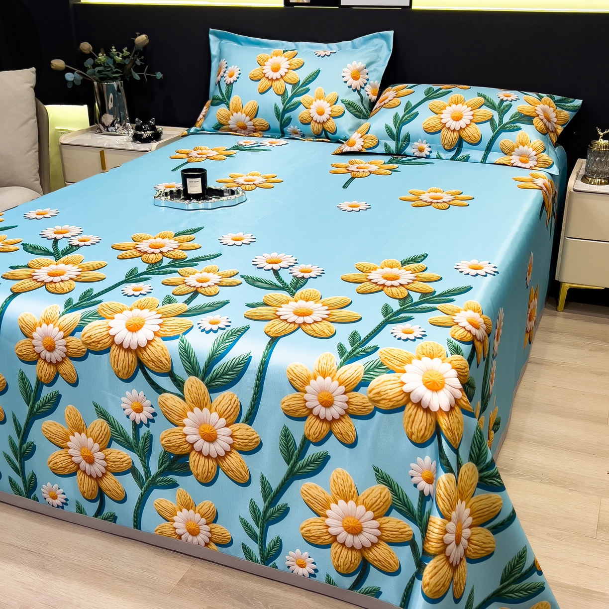 91家纺网 家纺一手货源 找家纺 许林 2026新款冰丝凉席床单款凉席三件套 如野