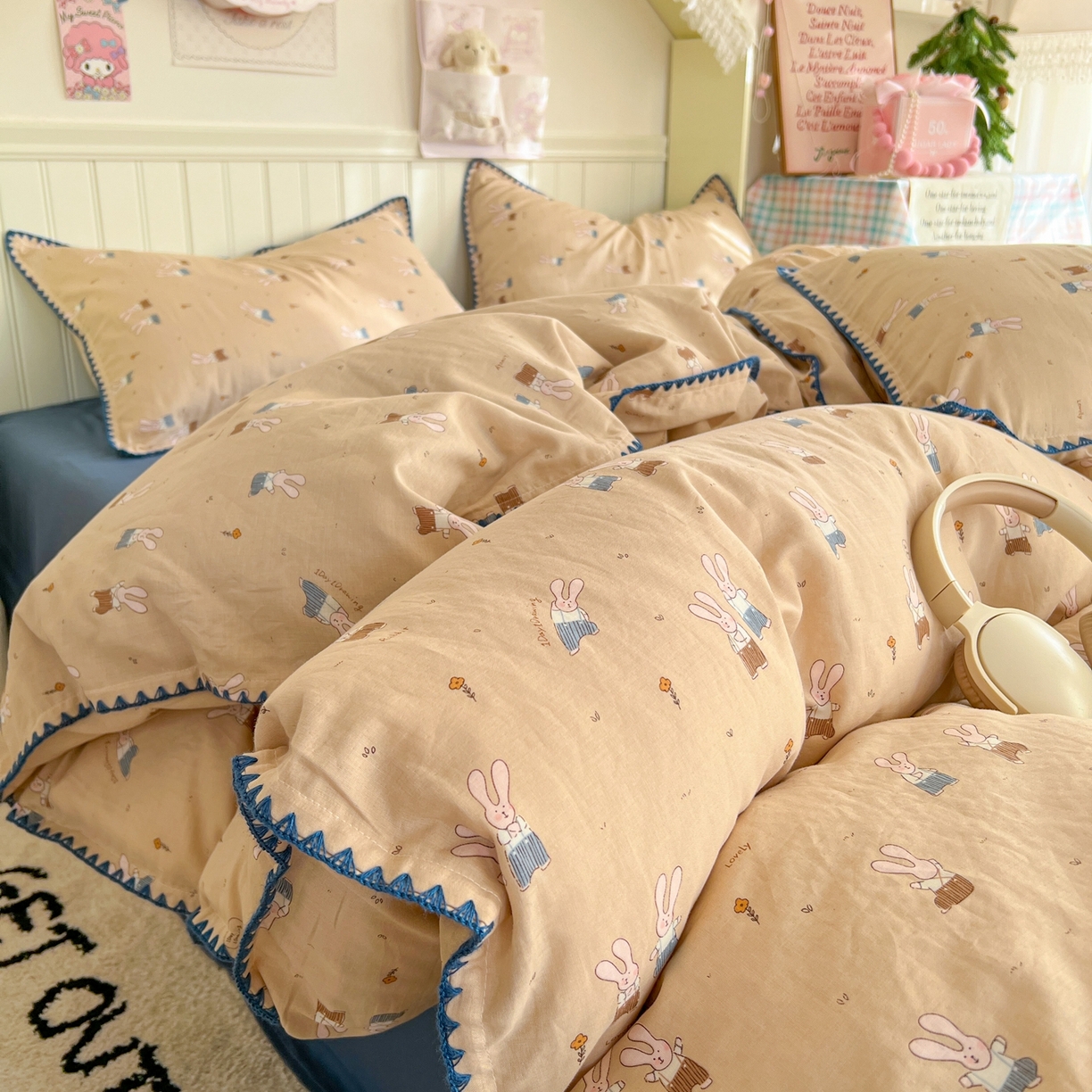 91家纺网 家纺一手货源 找家纺 （总）金丝鸟家纺 2026新款全棉纯棉双层纱贝壳边款四件套