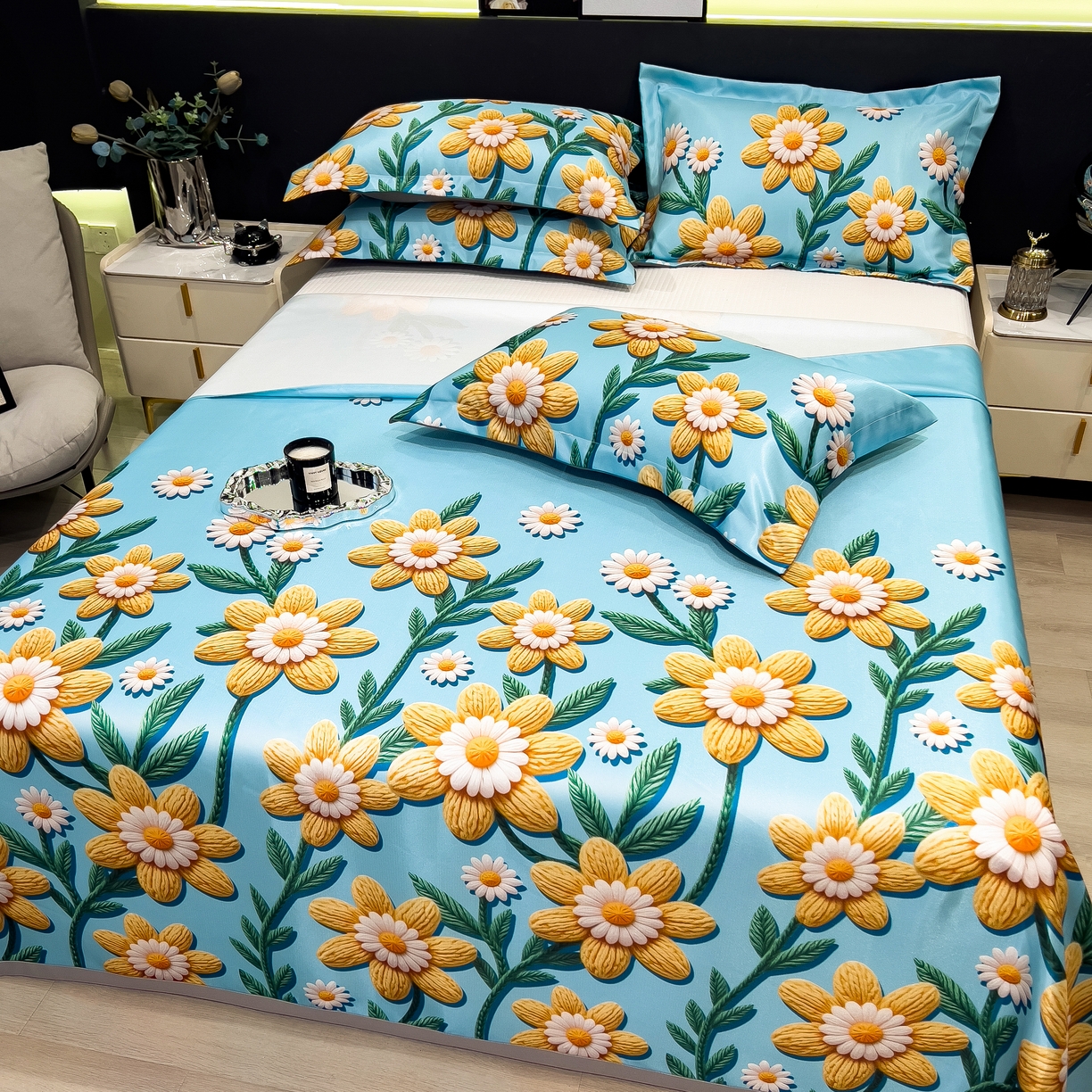 91家纺网 家纺一手货源 找家纺 许林 2026新款冰丝凉席床单款凉席三件套 如野