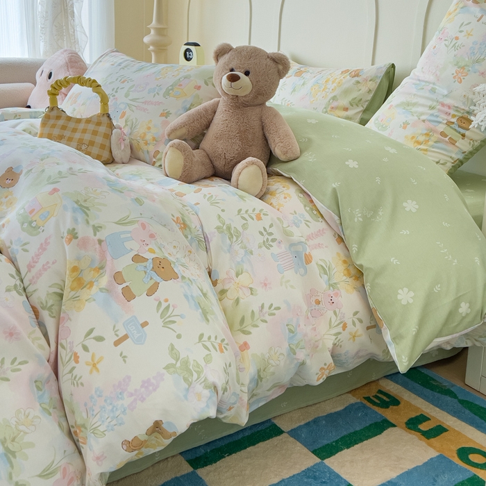 91家纺网 家纺一手货源 找家纺 金丝鸟家纺 2026新款全棉纯棉斜纹特价款四件套 春游手记