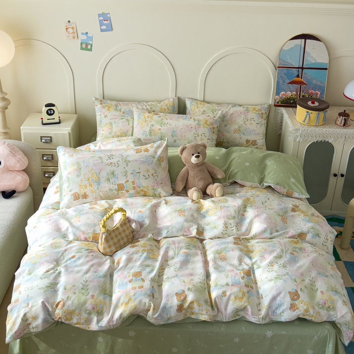 91家纺网 家纺一手货源 找家纺 金丝鸟家纺 2026新款全棉纯棉斜纹特价款四件套 春游手记