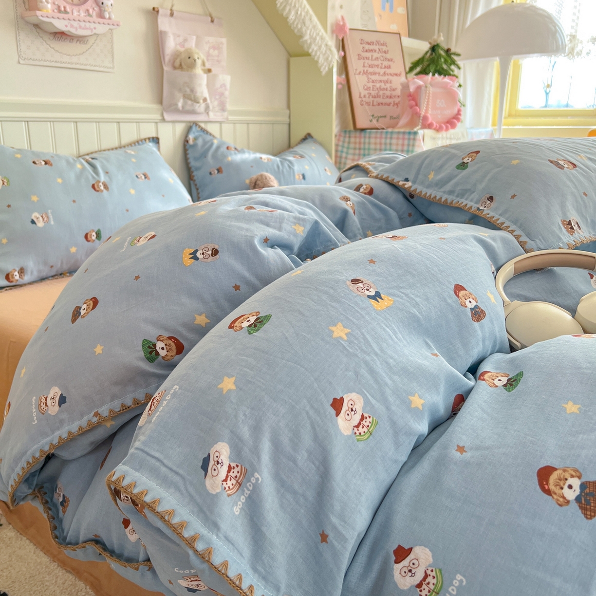 91家纺网 家纺一手货源 找家纺 （总）金丝鸟家纺 2026新款全棉纯棉双层纱贝壳边款四件套