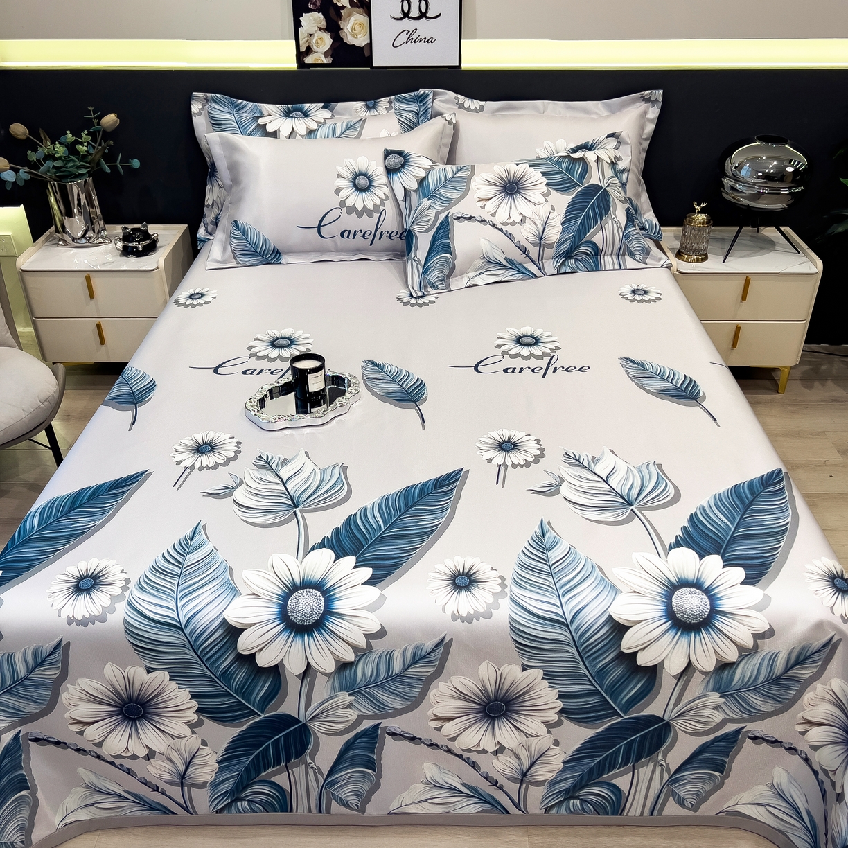 91家纺网 家纺一手货源 找家纺 许林 2026新款冰丝凉席床单款凉席三件套 森林