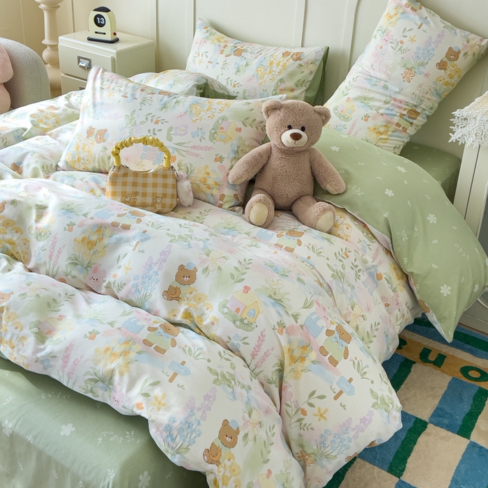 91家纺网 家纺一手货源 找家纺 金丝鸟家纺 2026新款全棉纯棉斜纹特价款四件套 春游手记