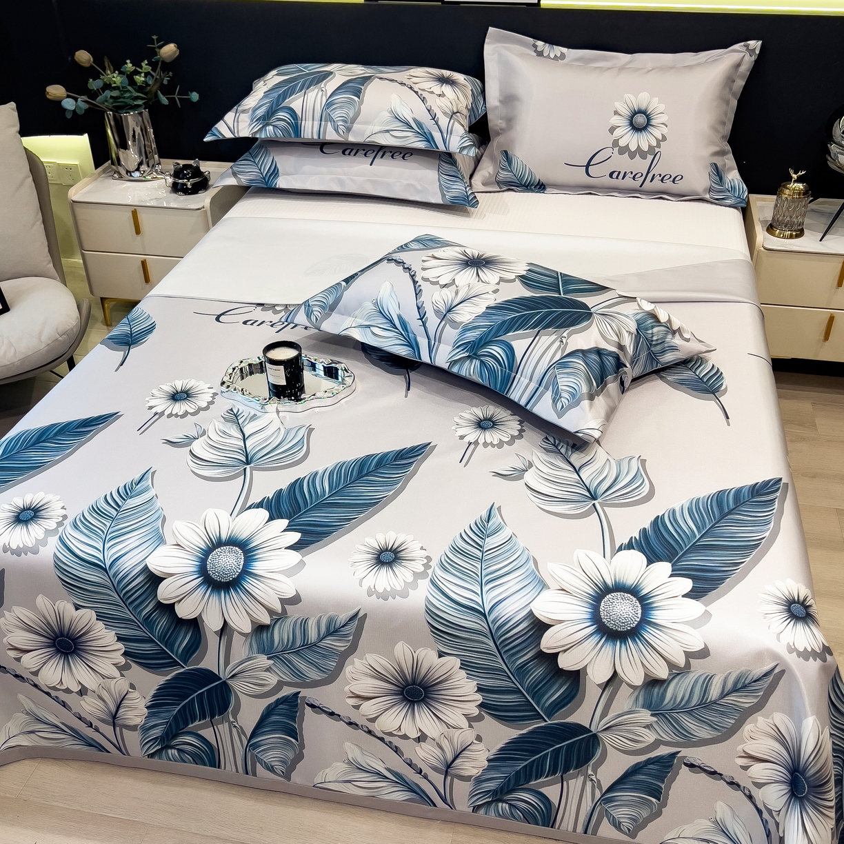 91家纺网 家纺一手货源 找家纺 许林 2026新款冰丝凉席床单款凉席三件套 森林