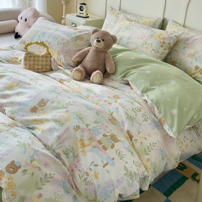 91家纺网 家纺一手货源 找家纺 金丝鸟家纺 2026新款全棉纯棉斜纹特价款四件套 春游手记