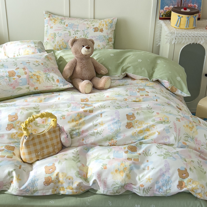 91家纺网 家纺一手货源 找家纺 金丝鸟家纺 2026新款全棉纯棉斜纹特价款四件套 春游手记