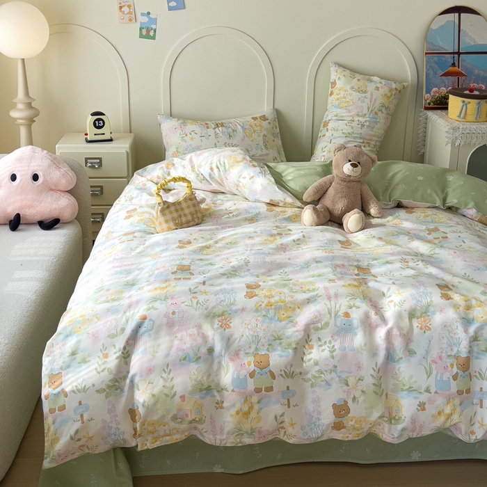 91家纺网 家纺一手货源 找家纺 金丝鸟家纺 2026新款全棉纯棉斜纹特价款四件套 春游手记