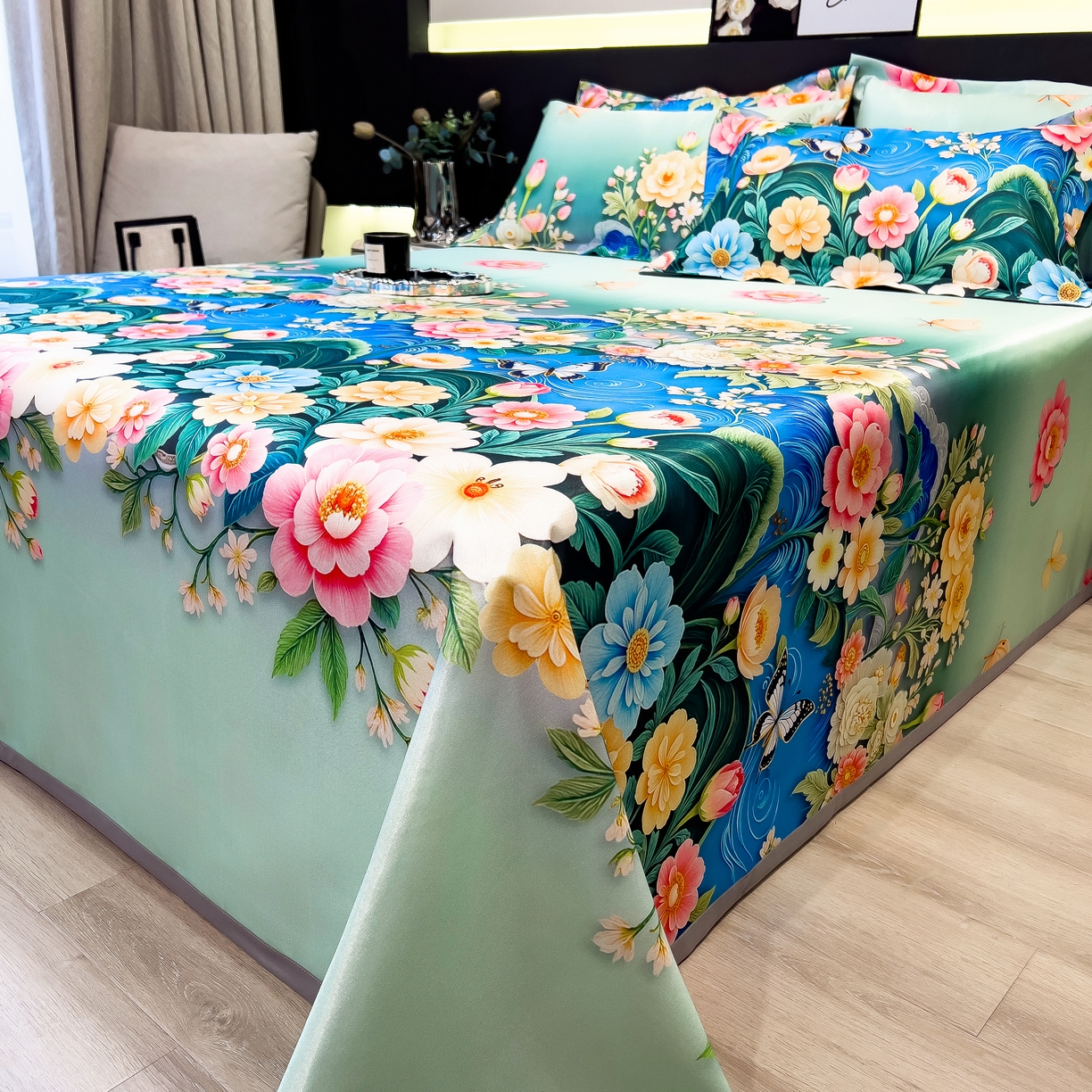 91家纺网 家纺一手货源 找家纺 许林 2026新款冰丝凉席床单款凉席三件套 森蔓