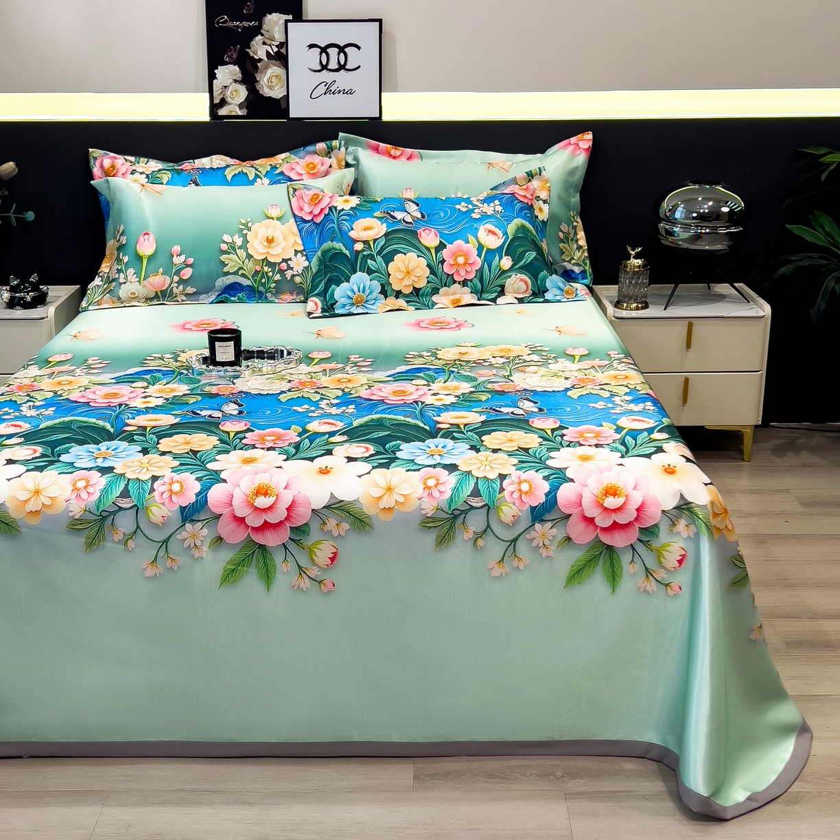 91家纺网 家纺一手货源 找家纺 许林 2026新款冰丝凉席床单款凉席三件套 森蔓